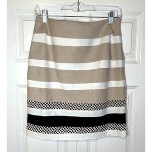 WHITE HOUSE-BLACK MARKET Layered Pencil Skirt Women's Sz.4 ~ Black-Tan-White